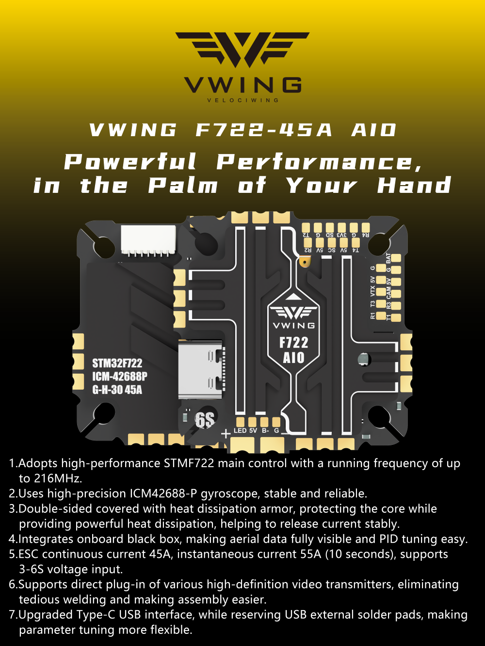 VWING F722 AIO Flight Controll - огляд і ціна Betaflight Fc